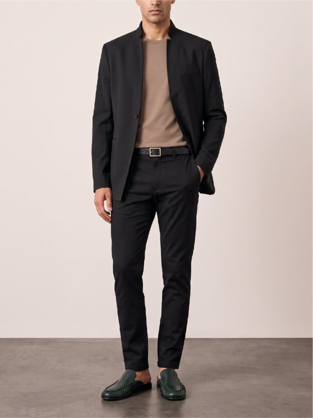 Zara Black Inverted Lapel Mandarin collar Minimalist Structured Blazer
